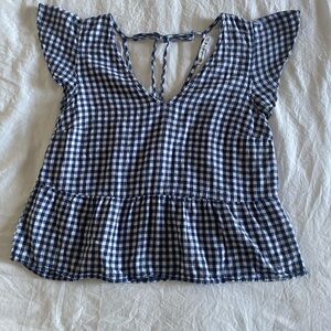 Abercrombie & Fitch Navy and White Checkered Blouse